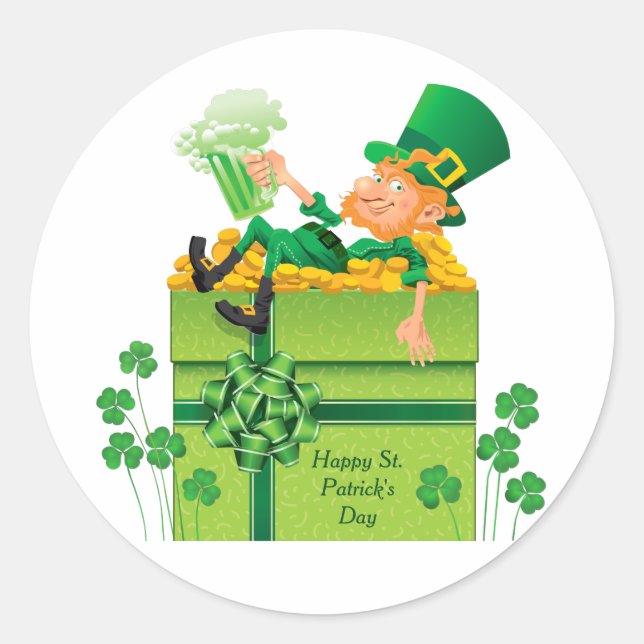 St. Patrick's Day Leprechaun Classic Round Sticker (Front)