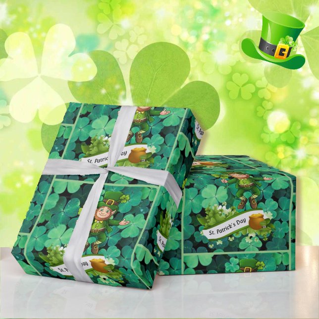 St. Patrick's Day Leprechaun Clover Shamrock Wrapping Paper (Creator Uploaded)