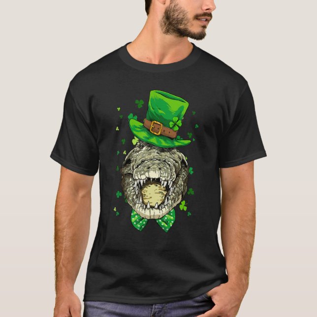 St Patrick's Day Leprechaun Crocodile Gators Shamr T-Shirt (Front)