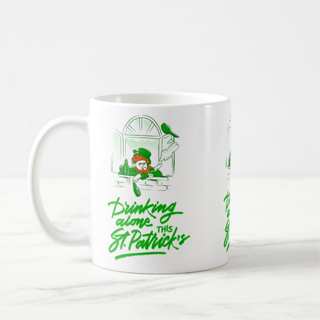 st patricks day leprechaun drinking alone coffee mug (Left)