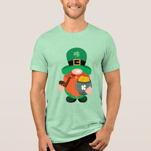 St. Patrick's Day Leprechaun Gnome Pot of Gold Tri-Blend Shirt (Front)