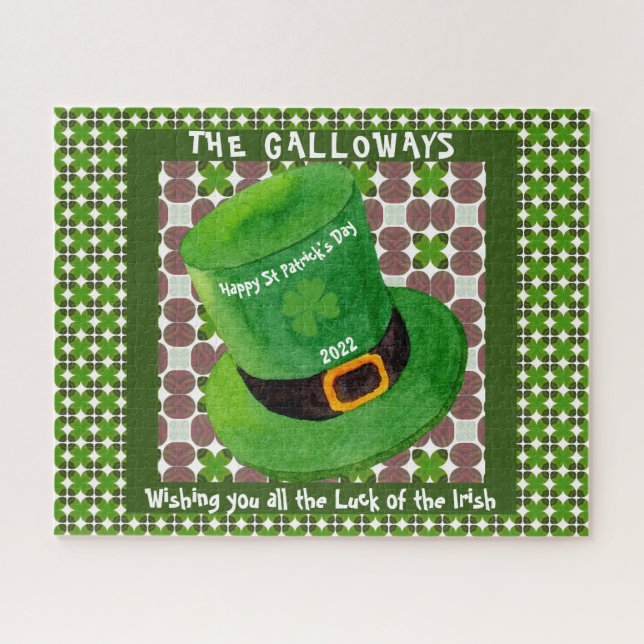 St Patricks Day Leprechaun Hat Monogram Irish Luck Jigsaw Puzzle (Horizontal)