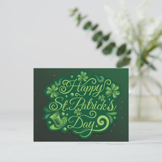 St. Patrick's Day Leprechaun Hat Shamrocks Irish  Holiday Card (Standing Front)