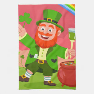 St. Patrick's Day Leprechaun Illustration Kitchen Towel