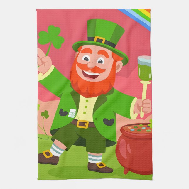 St. Patrick's Day Leprechaun Illustration  Kitchen Towel (Vertical)