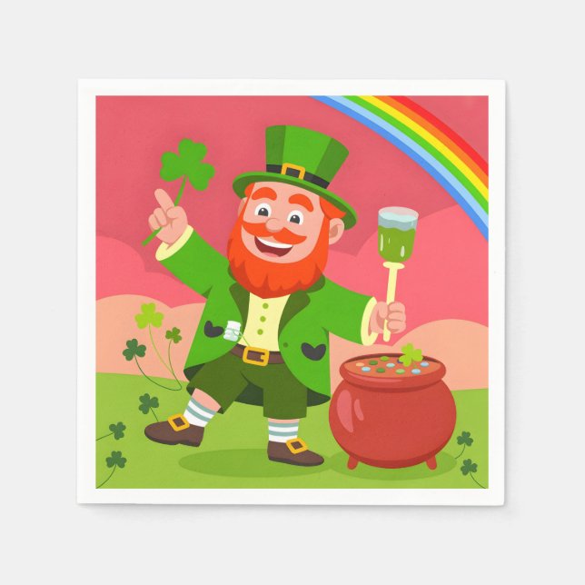 St. Patrick's Day Leprechaun Illustration  Napkin (Front)