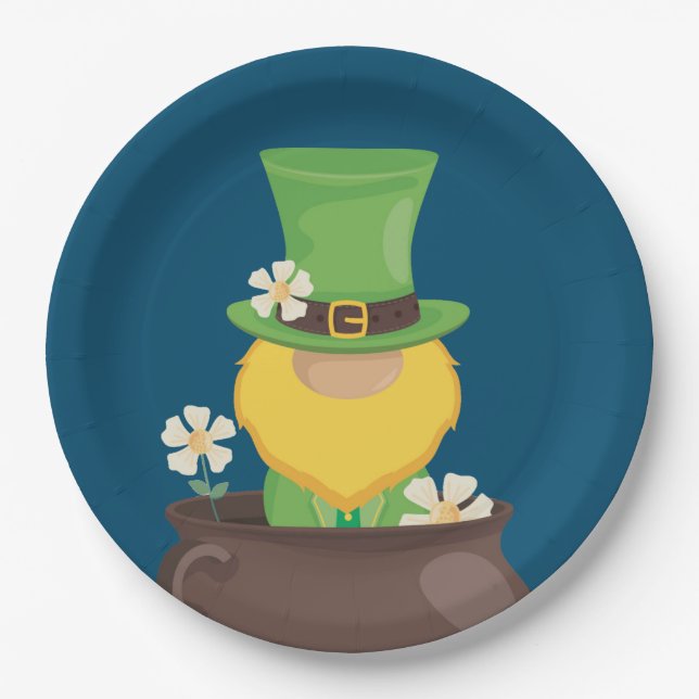 St. Patrick's Day Leprechaun in Pot of Gold Paper Plate (Front)