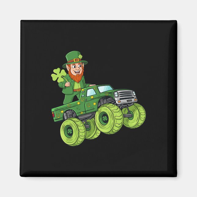 St Patricks Day Leprechaun Monster Truck Lucky Boy Magnet (Front)