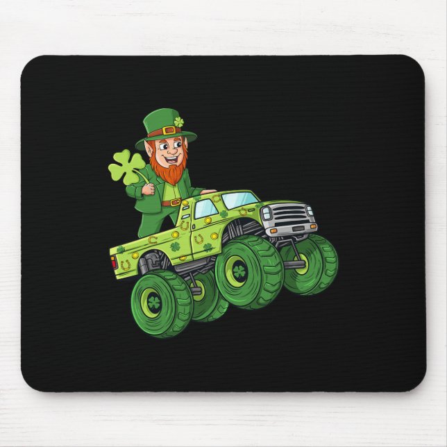 St Patricks Day Leprechaun Monster Truck Lucky Boy Mouse Pad (Front)