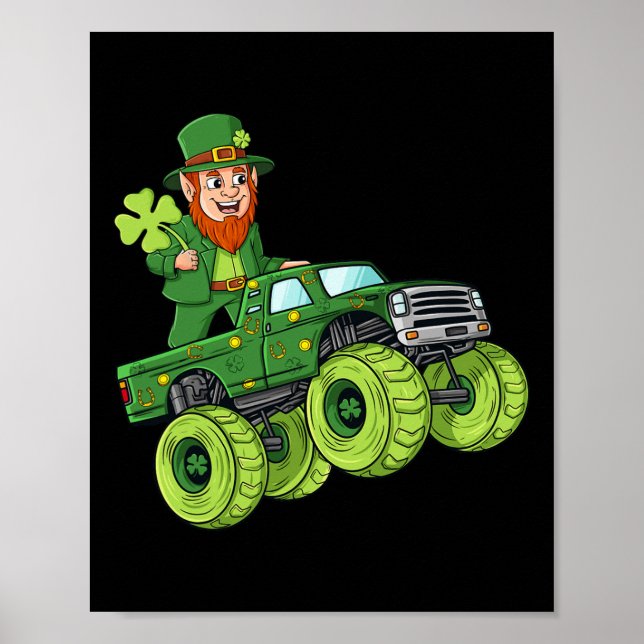 St Patricks Day Leprechaun Monster Truck Lucky Boy Poster (Front)