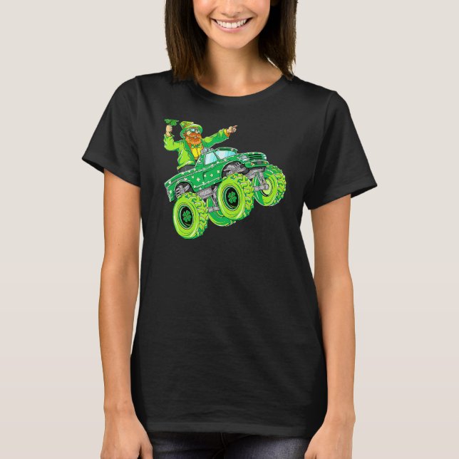 St Patricks Day Leprechaun Monster Truck Lucky Sha T-Shirt (Front)