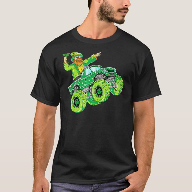 St Patricks Day Leprechaun Monster Truck Lucky Sha T-Shirt (Front)
