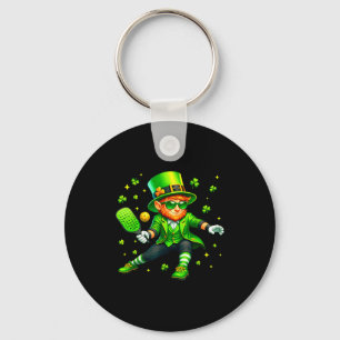 St patricks day leprechaun playing pickleball spor keychain