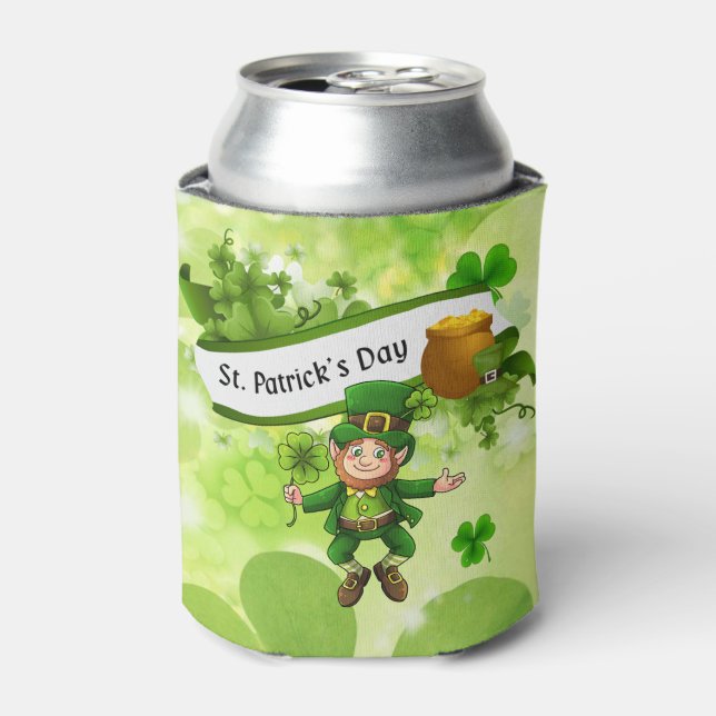 St. Patrick's Day Leprechaun Pot of Gold Clover Can Cooler (Can Front)