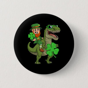 St Patricks Day Leprechaun Riding T Rex Fun Dino B 2 Inch Round Button