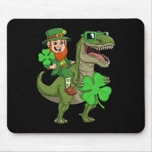 St Patricks Day Leprechaun Riding T Rex Fun Dino B Mouse Pad