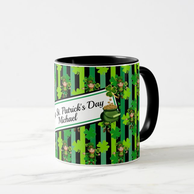 St. Patrick's Day Leprechaun Shamrock Add Name Mug (Front Right)