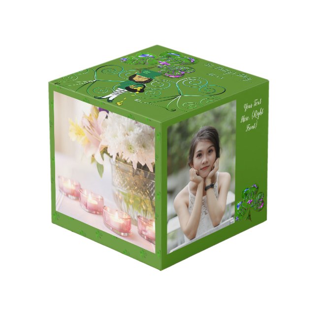 St. Patrick's Day Leprechaun Shamrock Photo Cube (Front Angled)