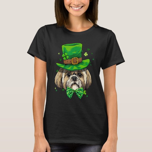 St Patrick's Day Leprechaun Shamrock Shih Tzu Iris T-Shirt (Front)