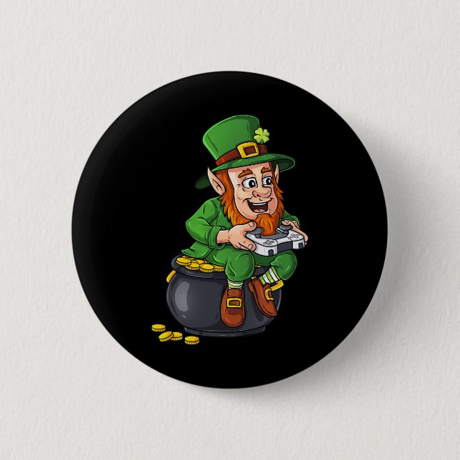 St Patricks Day Leprechaun Video Game Controller B 2 Inch Round Button (Front)