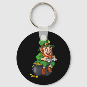 St Patricks Day Leprechaun Video Game Controller B Keychain