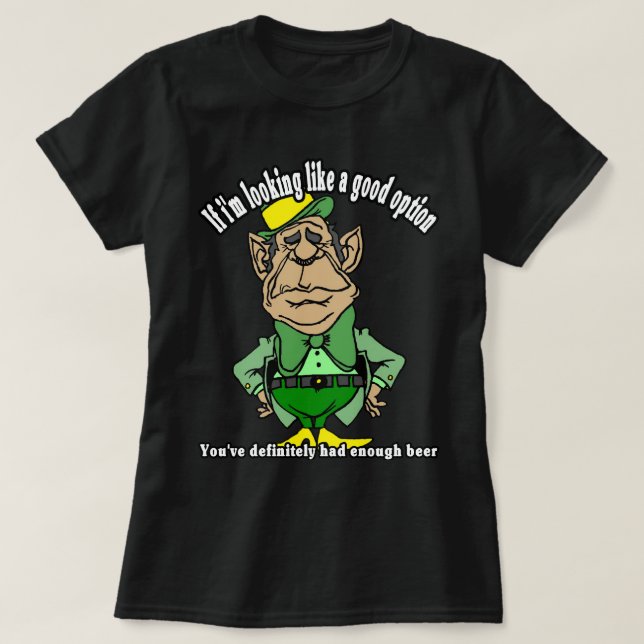 St. Patrick's Day Leprechaun Weighing Options T-Shirt (Design Front)