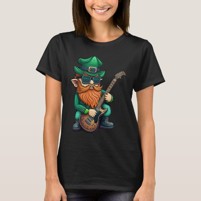 St Patricks Day Leprechaun with Sunglasses Playing T-Shirt (Front)