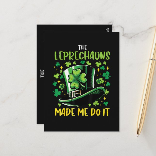 St Patricks Day Leprechauns Made Me Do it Postcard (Front/Back In Situ)