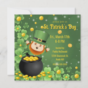 St. Patrick's Day Leprechauns Shamrock & Gold Invitation