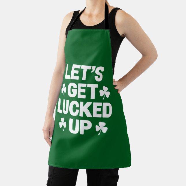 St Patrick's Day Let's Get Lucked Up Irish Clover  Apron (Insitu)