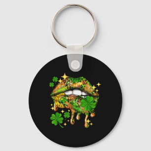 St Patricks Day Lips Shamrock Funny Irish Women Co Keychain