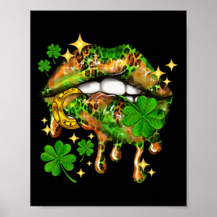 St Patricks Day Lips Shamrock Funny Irish Women Co Poster