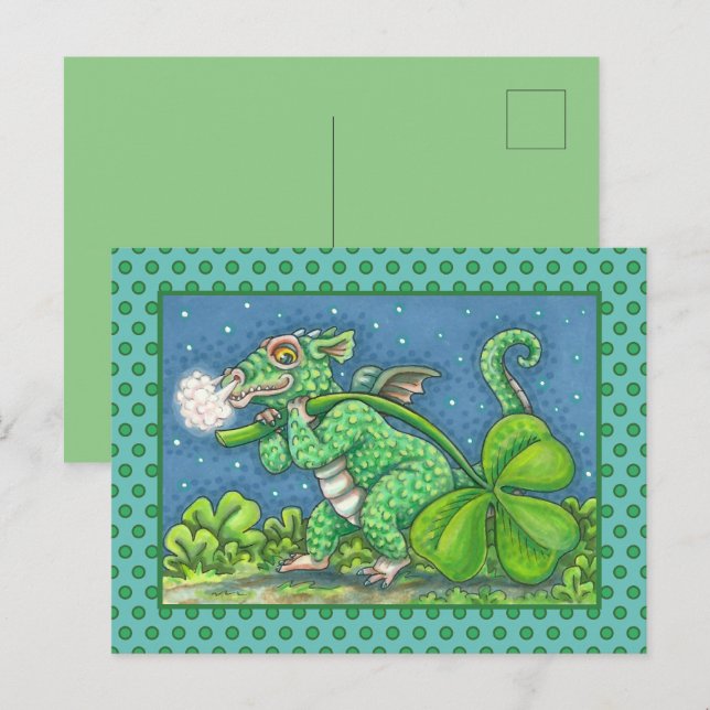ST. PATRICK'S DAY LITTLE IRISH DRAGON FANTASY HOLIDAY POSTCARD (Front/Back)