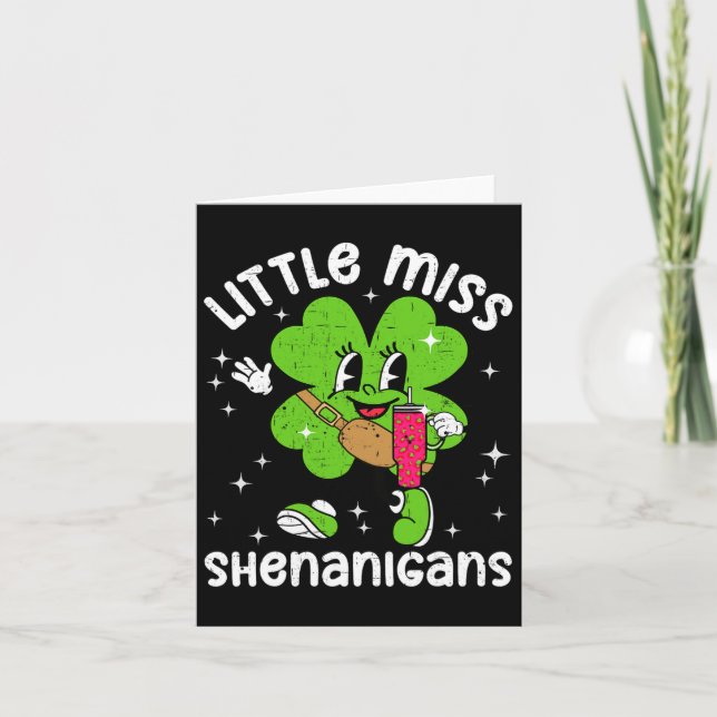 St Patricks Day Little Miss Shenanigans Shamrock G Card (Front)