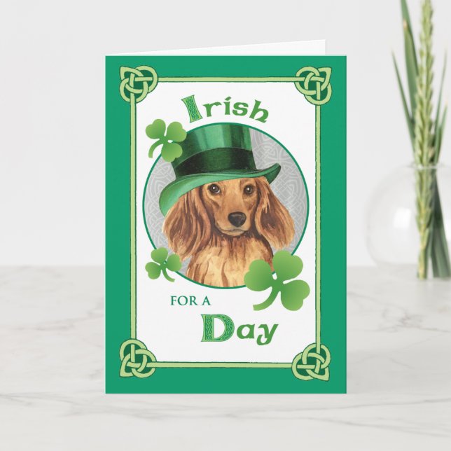St. Patrick's Day Longhaired Dachshund Card (Front)