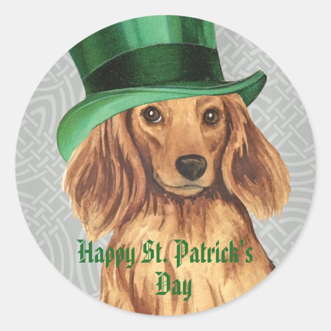 St. Patrick's Day Longhaired Dachshund Classic Round Sticker (Front)