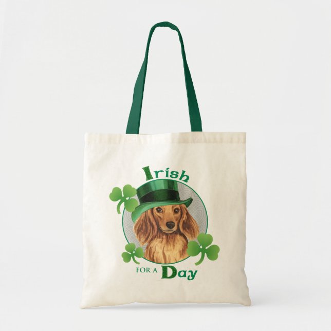 St. Patrick's Day Longhaired Dachshund Tote Bag (Front)