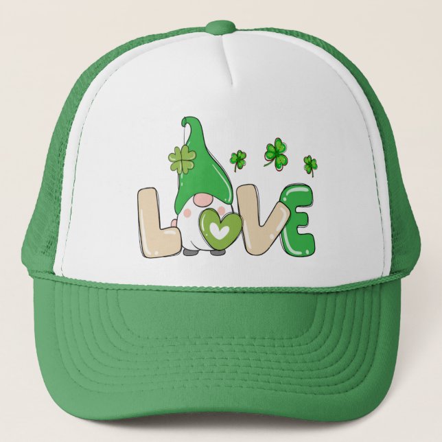 St Patrick's Day Love Gnome Trucker Hat (Front)