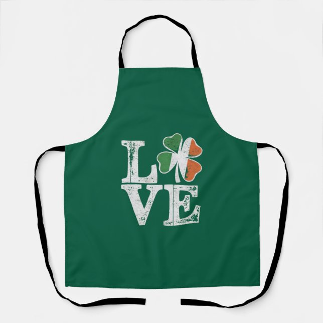 St Patricks Day Love Lucky Irish Shamrock Green  Apron (Front)