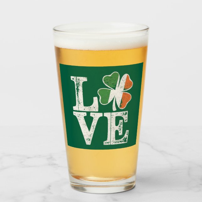 St Patricks Day Love Lucky Irish Shamrock Green  Glass (Front Filled)