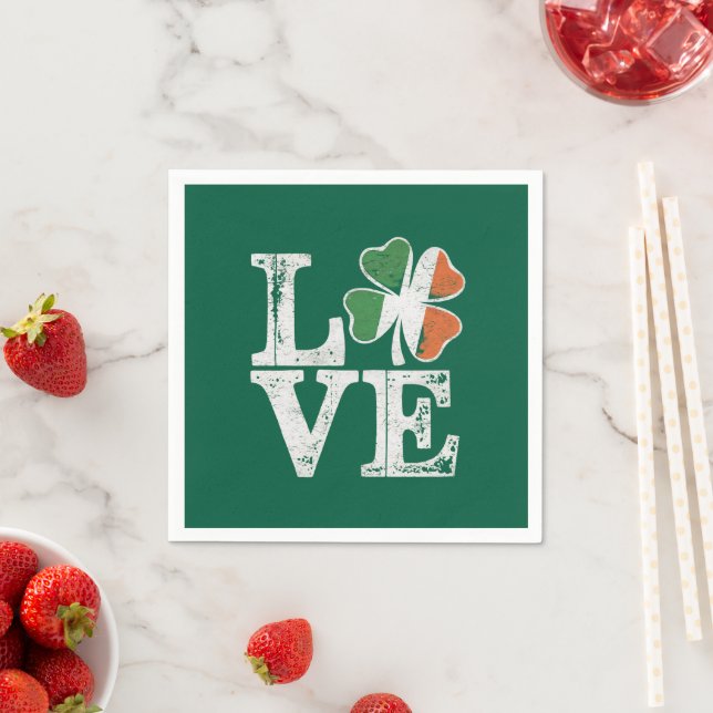 St Patricks Day Love Lucky Irish Shamrock Green  Napkin (Insitu)