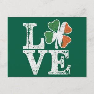 St Patricks Day Love Lucky Irish Shamrock Green  Postcard
