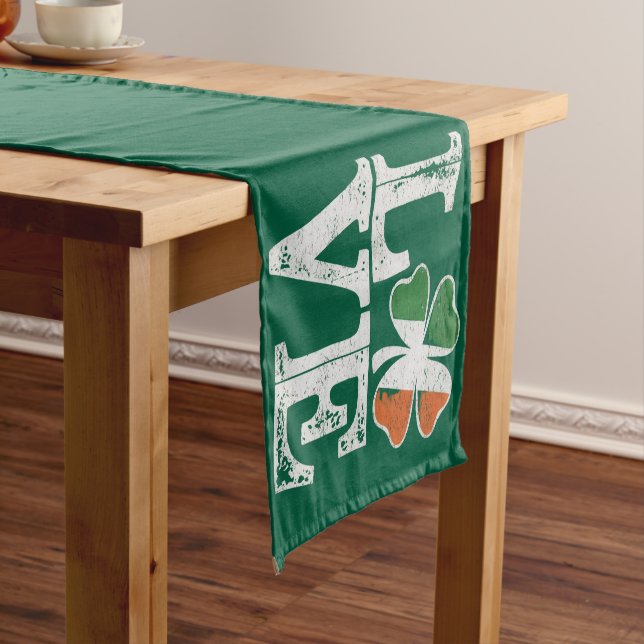 St Patricks Day Love Lucky Irish Shamrock Green  Short Table Runner (In Situ)