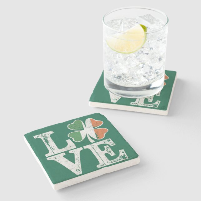 St Patricks Day Love Lucky Irish Shamrock Green  Stone Coaster (Side)