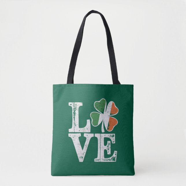 St Patricks Day Love Lucky Irish Shamrock Green  Tote Bag (Front)