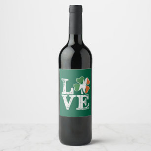 St Patricks Day Love Lucky Irish Shamrock Green Wine Label