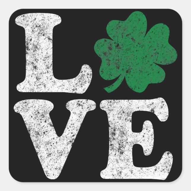 St Patrick's Day LOVE Shamrock Irish Square Sticker (Front)