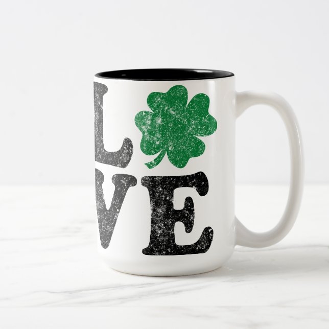 St Patrick's Day LOVE Shamrock Irish Two-Tone Coffee Mug (Right)