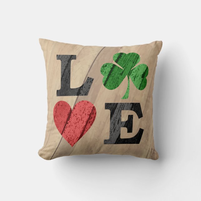 St. Patrick's Day LOVE with Heart and Shamrock Throw Pillow (Front)