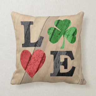 St. Patrick's Day LOVE with Heart and Shamrock Throw Pillow